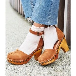 Jeffrey Campbell X free people daub clogs suede leather wood heel